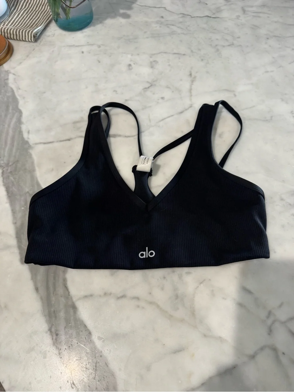 Alo Yoga Airlift Jump Start Ribbed Bra in Black Size Small